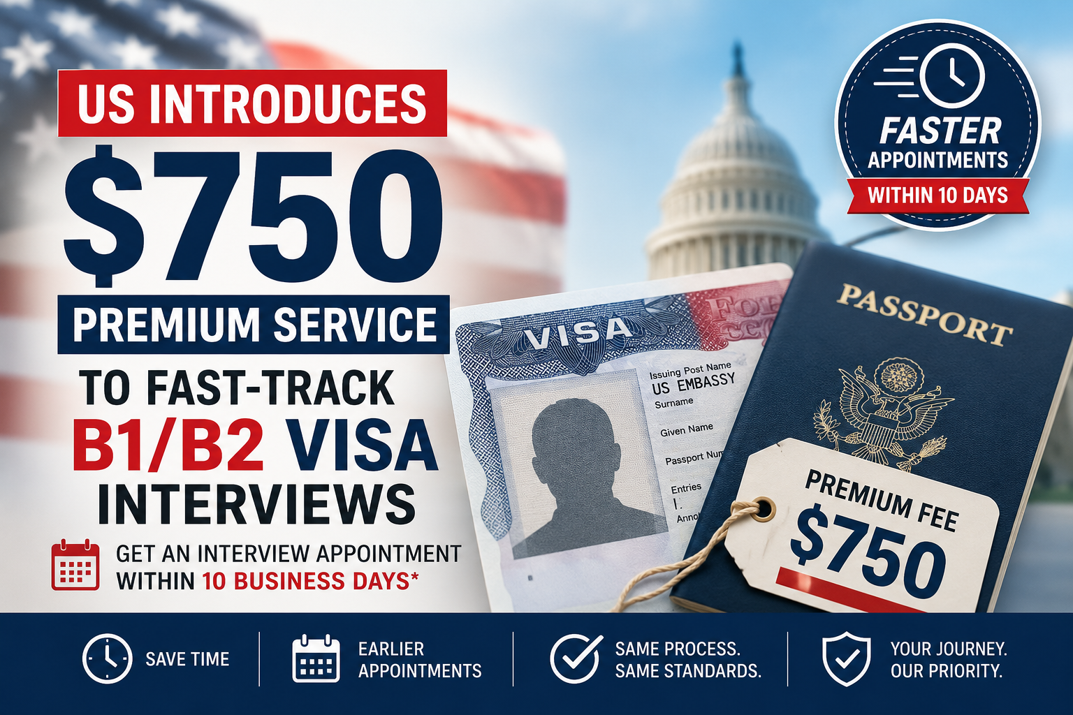 US Introduces $750 Premium Service to Fast-Track Visitor Visa Interviews